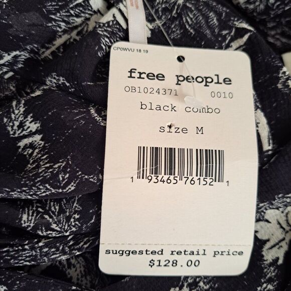 Free People Women's These Dreams Long Sleeve Black Floral Ruffled Neck Sz Med - Picture 8 of 9